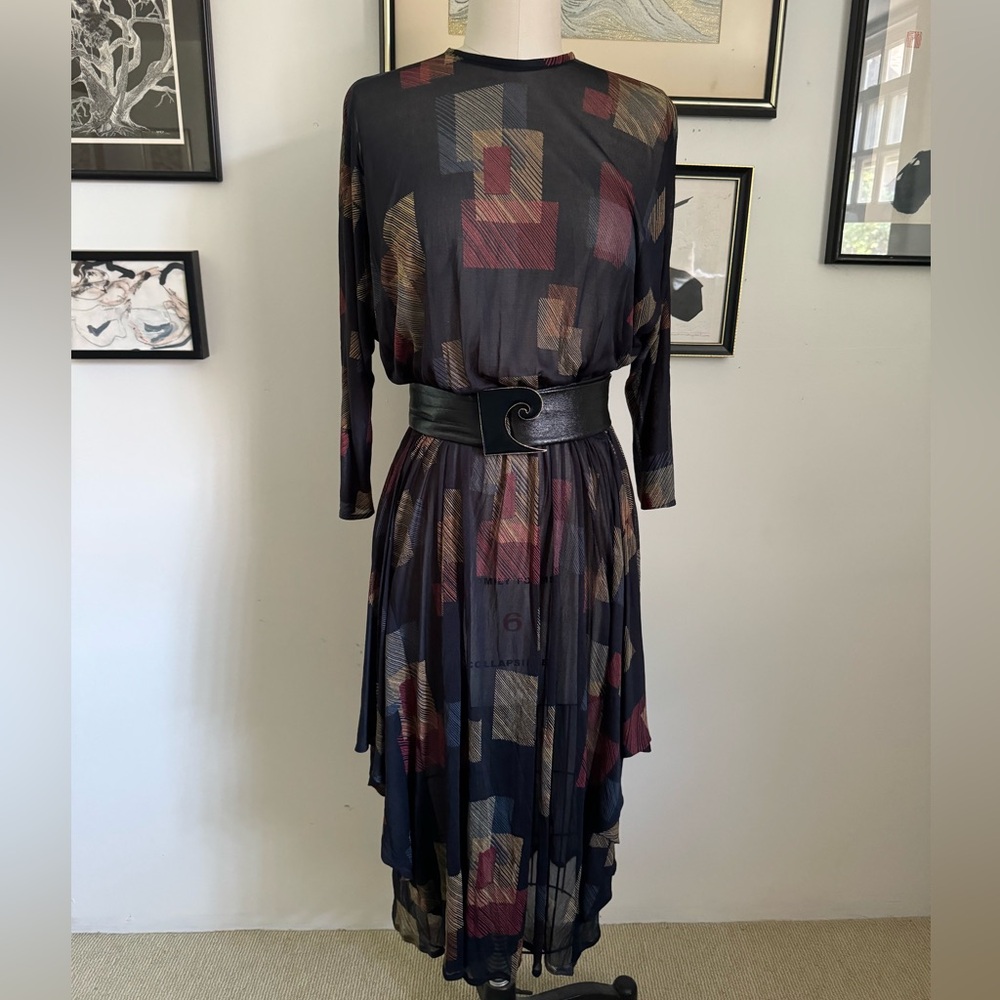 Vintage Deco Sheer Drapey Slinky Dress S/M
